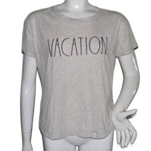 RAE DUNN Tshirt, M, VACATION, Light Gray, crew neck, short sleeves